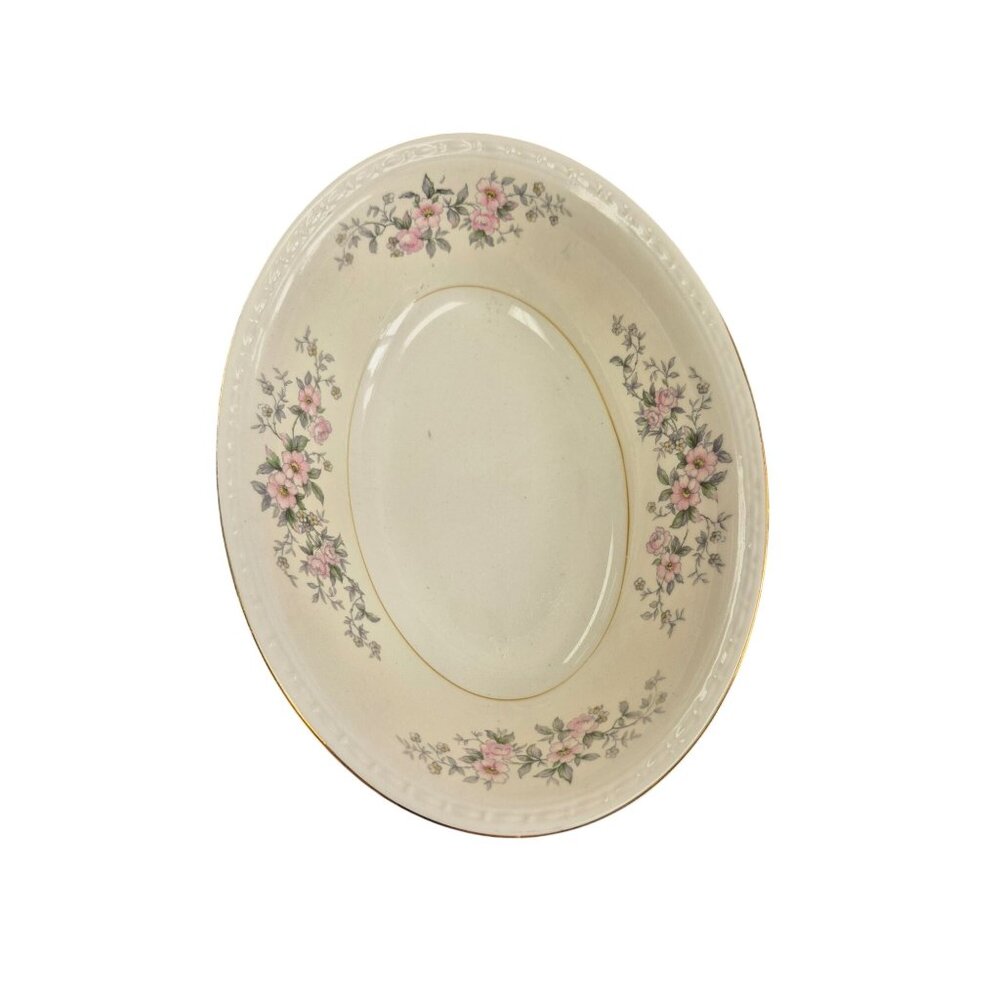 Homer Laughlin Eggshell Georgian Pink Rose Oval Serving Bowl Gold Trim